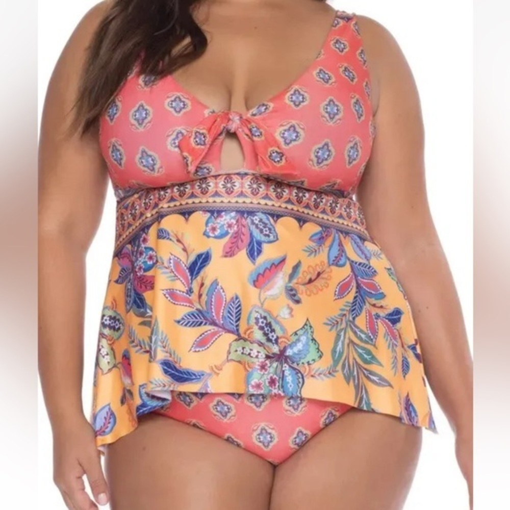 BECCA ETC Tapestry Bloom Plus‎ Size Tankini Top Only Size 0X
